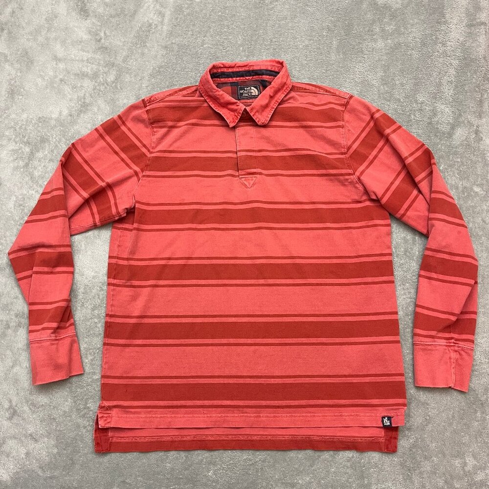 The North Face Berkeley Rugby Polo Red Striped Long Sleeve Size Medium